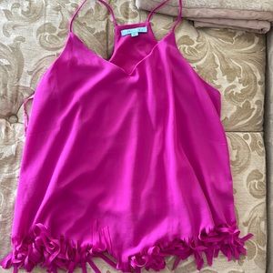 Pink fringe polyester tank top